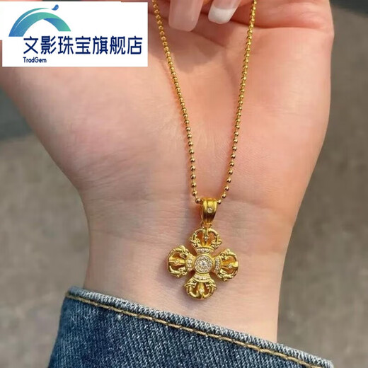 Wenying 999 Pure Gold Ancient Method 18k Point Diamond Vajra Pendant Retro Fashion Personalized Details Exquisite Necklace