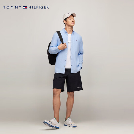 TOMMY HILFIGER【弹力牛津纺】男女经典商务通勤休闲易打理挺括长袖衬衣衬衫外套 【小绣标纯色衬衫】-天蓝色VP8 XL （推荐：165-180斤）