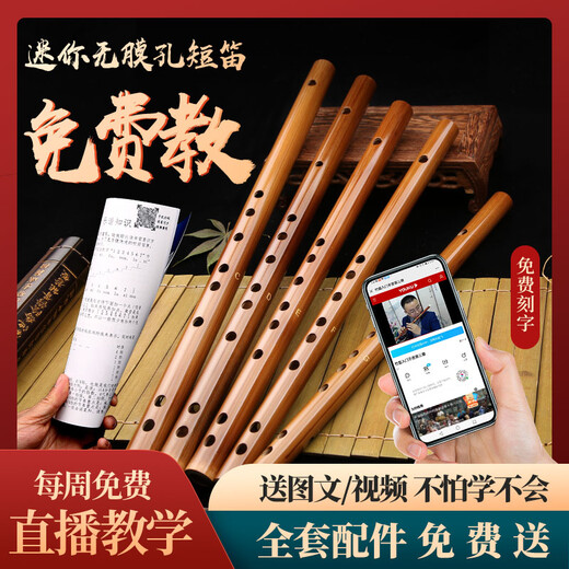 Shuhuai Musical Instrument (shuhua) Piccolo Membrane-free Pore Colored Bitter Bamboo Flute Mini Portable Beginner Flute Students Adult Playing Musical Instrument F-tune Membrane-free Pore Colored Bitter Bamboo Flute