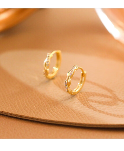 Erli gold earrings, 18k color gold earrings, imitation 999 pure gold retro hoop earrings for women, gift to girlfriend, twisted rope twist earrings S