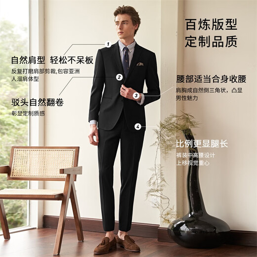 G MONS suit men's business anti-wrinkle easy-care casual suit wedding groom professional formal suit black A version top + pants + vest C0020 48