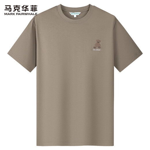 Mark Huafei [Cartoon Bear Embroidery] Short-sleeved T-shirt men's 2025 summer new trend cartoon embroidered casual short T-shirt top Khaki 701 L /175