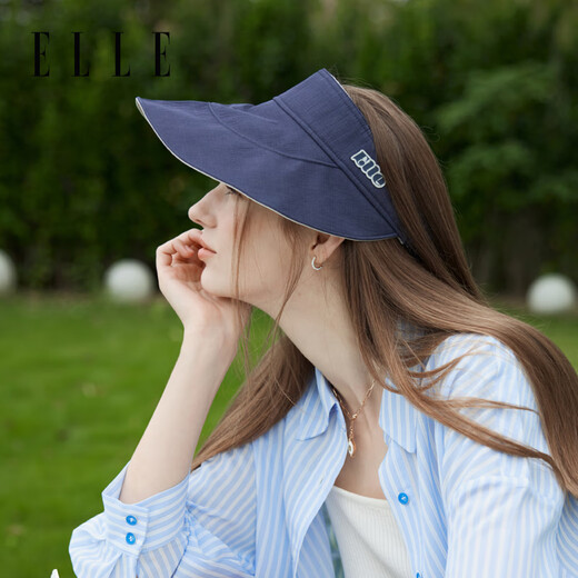 ELLE sun protection hat women's sun hat empty top sun hat spring and autumn UV protection double-sided navy blue