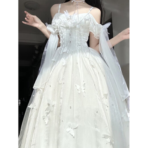 Evening Dress Female Princess Dress 2025 New Adult Ceremony Dress Birthday Party Lolita Dress Sweet and Elegant White S 75Jin Jin is equal to 0.5kg -80Jin Jin is equal to 0.5kg. Card code shoots large