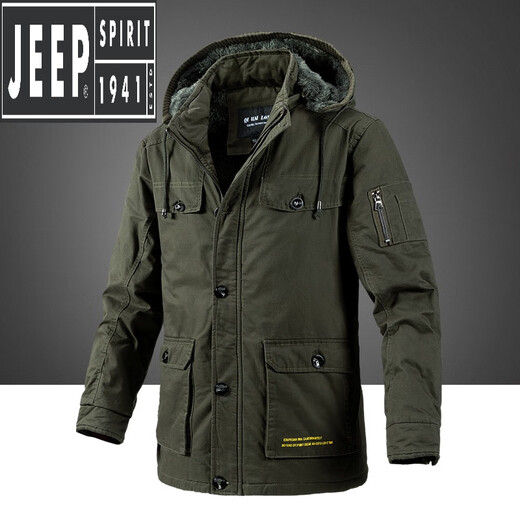 Jeep (JEEP) pure cotton winter cotton coat men's winter cotton jacket plus velvet thickened jacket cotton tooling black 9832 (added velvet) XL