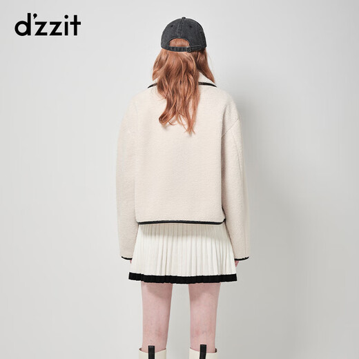 DZZIT short coat autumn and winter retro style silver windbreaker chain button for women white S