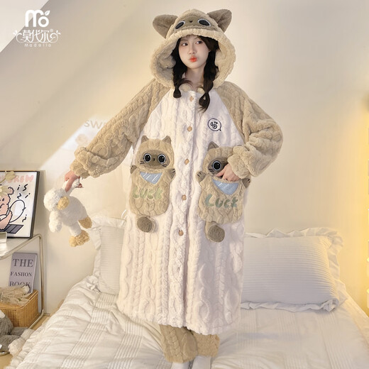 Modal Coral Velvet Pajamas Women's Autumn and Winter Cartoon Bestie Pajamas Set Thickened and Warm 24 New Home Clothes Khaki One Size