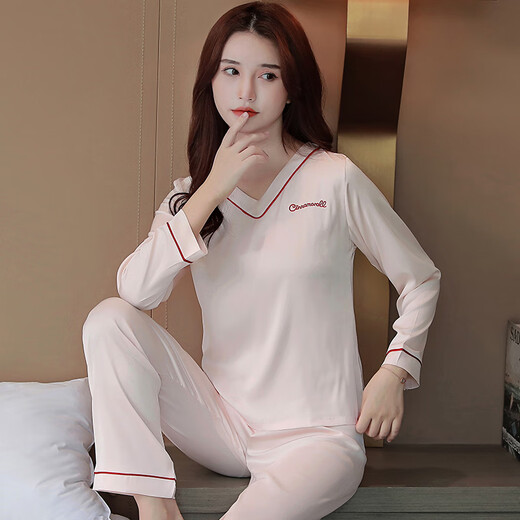 MSJ【100%桑蚕丝】重磅真丝睡衣女春秋长袖长裤薄款套装两件套家居服 豆沙粉女-9901长+长 XL （推荐120-140斤）