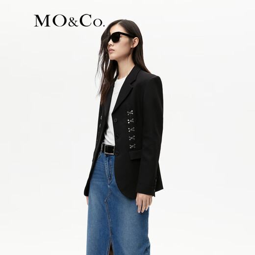 MO&Co. Suit Power Jacket Retro Waist Casual Suit Professional Suit Suit Women Black XS 155