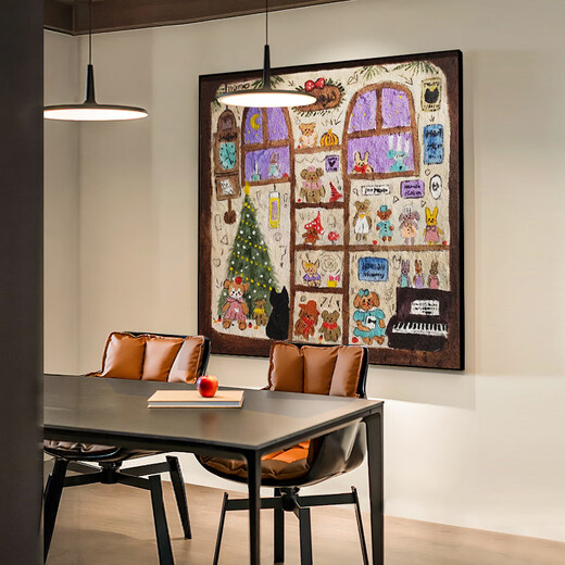 Rock Doll Shop Healing Porch Bedroom Decorative Painting Niche Cute Cat Cartoon Abstract Living Room Dining Hanging Painting High Definition Giclee Decorative Painting (Cotton and Linen Canvas) 50*50CM High Modern Black (Titanium Aluminum Metal Brushed Frame)