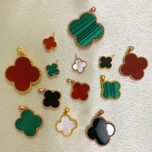 18K gold four-leaf clover pendant color gold rose gold female gold necklace pendant au750 birthday gift for girlfriend 18K rose gold (single pendant) 15mm red agate stone