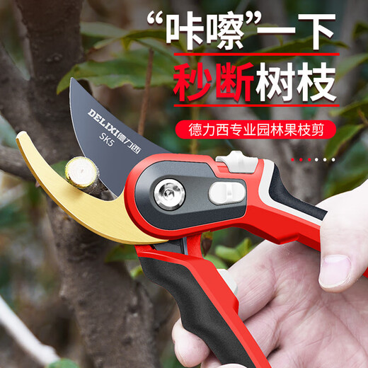 Delixi gardening scissors, labor-saving pruning shears, fruit tree pruning, garden branch pruning, flower shears, special scissors for branch cutting, Golden God of War, imported SK5 steel + free lanyard