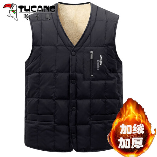 Woodpecker middle-aged and elderly men's vest men's velvet thickened winter new warm vest vest dad wear large size down cotton vest black XL
