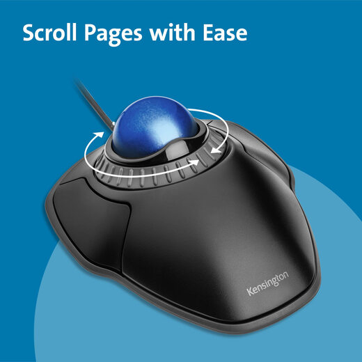 Kensington Souris Trackball Ergonomique Filaire USB Anneau de Défilement à Deux Boutons Noir Bleu