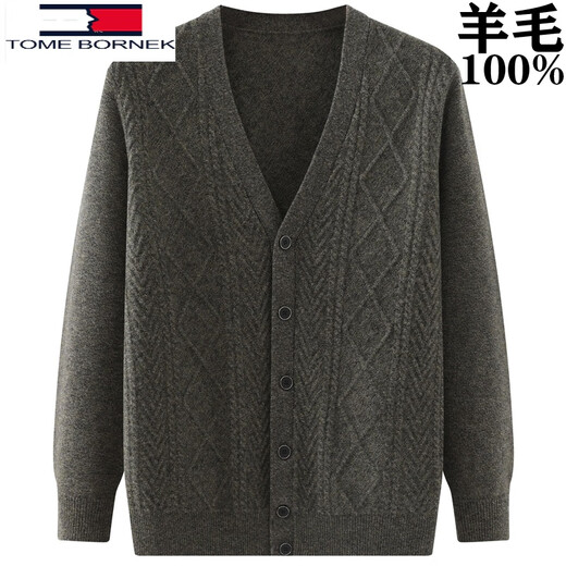 TOME BORNEK Dad's Wear Thickened 100% Cardigan Men's Sweater Knitted Cardigan Middle-aged and Old Men's Clothing Grandpa Spring Autumn Winter Solid Color V-Neck 8802 Mocha 170 Recommended 110-130Jin Jin is equal to 0.5 kg