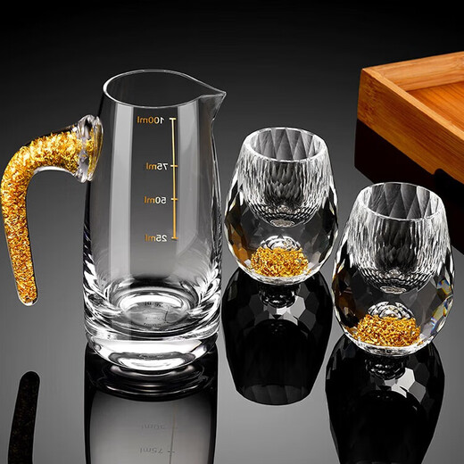 Diamond gold foil gold mountain white cup set creative household crystal glass divider small cup strong cup diamond gold foil cup 15ml six pieces