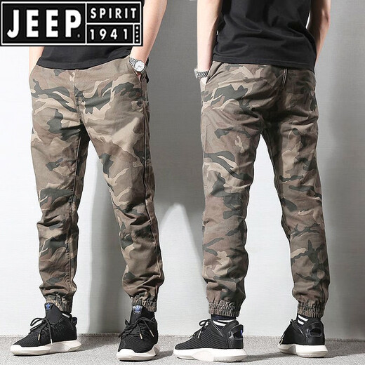 JEEP SPIRIT春夏季男士迷彩裤宽松束脚百搭裤子男韩版潮流潮牌休闲运动工装裤 1988深咖 XL 120-135斤