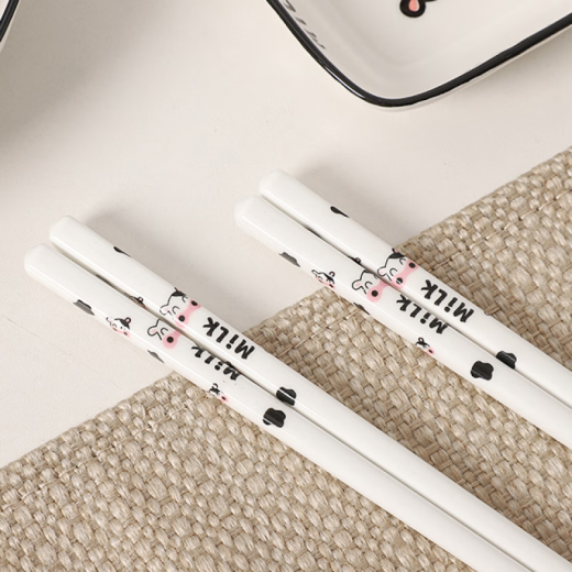 ABDT super high-looking chopsticks spoon fork set cartoon fork spoon chopsticks work tableware student storage box single tableware cow porcelain chopsticks + porcelain spoon (with storage box)