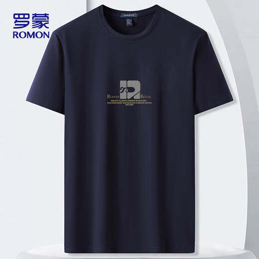 罗蒙（ROMON）短袖t恤男夏季休闲短袖男士冰丝感打底衫体恤男LM688 藏青 M