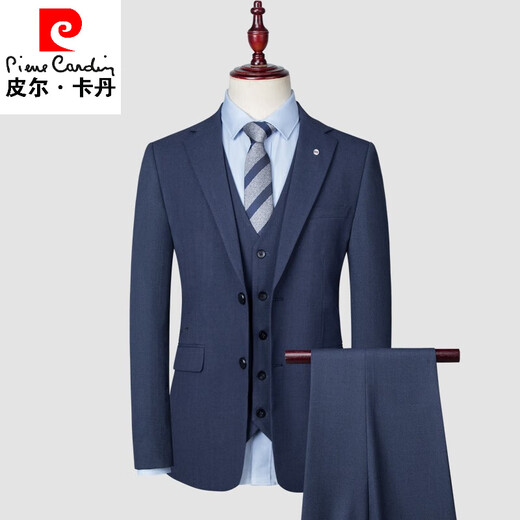 Pierre Cardin (pierre cardin) double slit new spring and autumn dark blue men's suit suit slim business formal suit jacket knitted dark blue suit + pants XL 180 135-150Jin Jin equals 0.5 kg