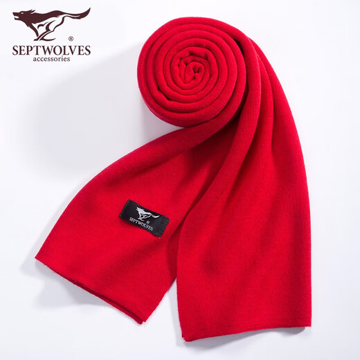 Seven Wolf Scarf Men's Winter Wool Knitted Scarf With Wool Thickened Warm Men's Christmas Birthday Gifts Gifts For Boyfriend Solid Color Big Red