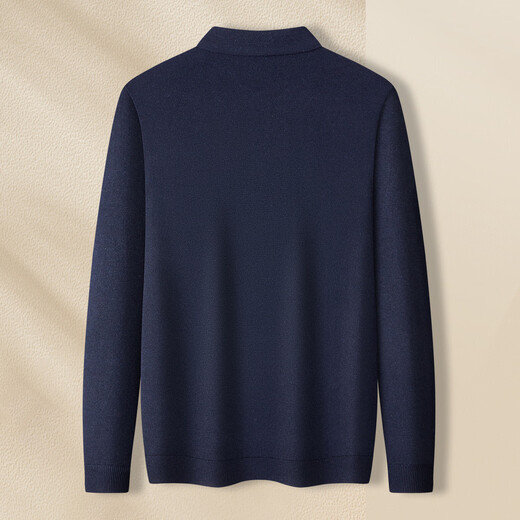MONTAGUT Sheep Wool Blended Autumn and Winter Men's Polo Shirt Long Sleeve Embroidered Soft Knitted T-Shirt Navy 50