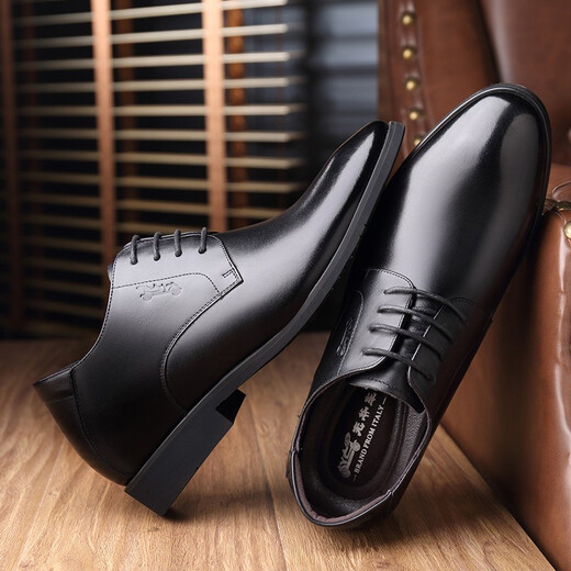 Zapatos clásicos de altura de automóvil para hombres de cuero de 6 cm para hombres zapatos de cuero formal de cuero genuino transpirable para hombres Capa de la punta informal de negocios Invisible Altura interior de 8 cm Zapatos de boda negro para hombres 683 Negro (altura interior 6 cm) 39