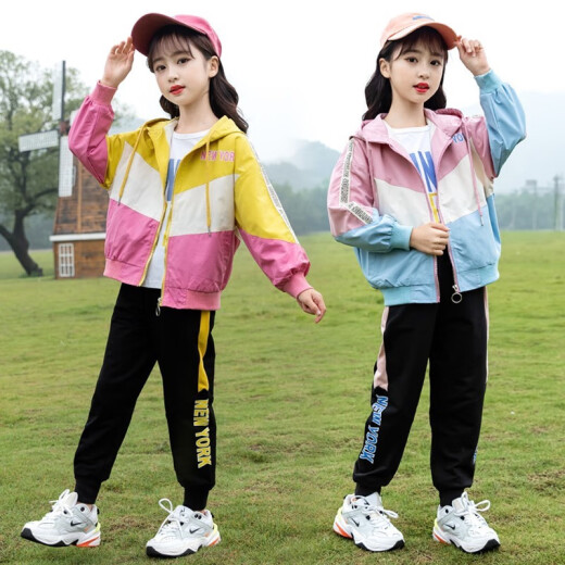 Shangbi Cool Children's Clothing Girls Autumn Clothing Set 2021 New Fashionable Spring Children's Jackets, Sweaters and Pants Three-piece Set for Medium and Large Children's Sports Clothes Two-piece Set Pink 140 Sizes [Recommended height is about 1.3 meters]