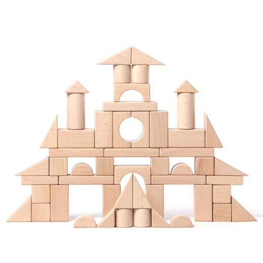 Prince Mom’s original wooden building blocks solid wood assembled and constructed to bite kindergarten children, babies, children toys 1-6 years old 72 pieces of smart building blocks + wooden box (no paint)