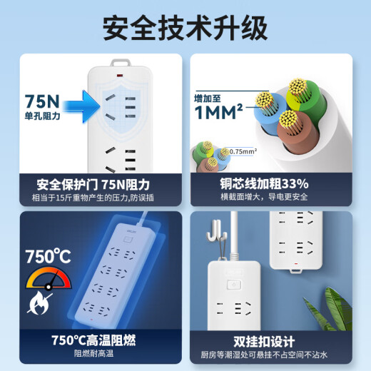 德力西(DELIXI)新国标插座/插线板/插排/排插/拖线板/插板/接线板 4位五孔总控开关 1.8米