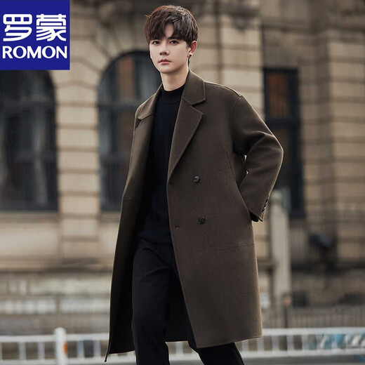 罗蒙（ROMON）高端双面呢外套男士羊毛呢子大衣中长款冬季加厚韩版高级感风衣潮 黑色 S110斤以内