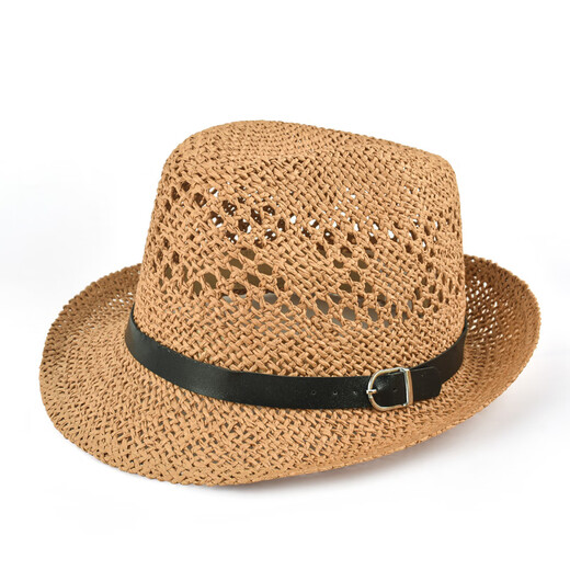 Somubay Hut Herren Sonnenschatten Strohhut Hut Atmungsfreier Urlaub cooler Hut Sonnenschutz Hut Panama Britische Gentleman's Top -Hut Khaki Farbe (Empfohlen vom Ladenmanager) Regulierter Code
