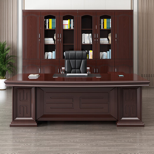 Miafei desk boss desk executive desk manager desk office desk president desk and chair combination Chinese office furniture 1.8 meters boss desk + boss chair + 4-door bookcase