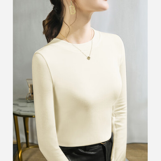 Lishe Modal Cotton Top redondeando el cuello redondo Camiseta de terciopelo para mujeres en otoño 2025 Nueva camiseta de manga de cinco puntos para mujeres del color delgado de moca [J679] manga larga 3XL [135-145]
