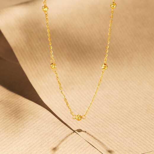Saturday Fortune (ZLF) yellow 18K gold necklace for women, broken gold, a few taels of gold beads, pendant, holiday gift for girlfriend, 40cm +5cm
