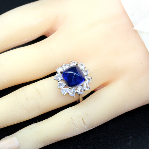 Fat Donglai's same style tanzanite sapphire sugar tower ring, luxury inlaid tanzanite blue moissanite diamond ring for women, fashionable large (main stone 10*10mm) live and adjustable