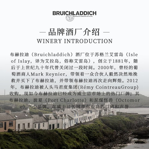 布赫拉迪（Bruichladdich）苏格兰单一麦芽威士忌波夏擢跃10年洋酒艾雷岛泥煤风味原瓶进口 布赫拉迪麦芽经典700ml
