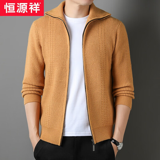 Hengyuanxiang autumn and winter thickened wool sweater men's knitted cardigan zipper lapel sweater middle-aged sheep tamarin sweater men's trendy jacket gray 175/XL/115/recommended 135-155Jin Jin equals 0.5 kg