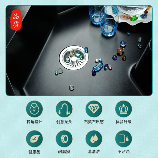 
Yedeeo Quartz Stone Corner Sink Kitchen L-shaped Multifunctional Sink Single-Slot Granite Step Corner Vegetable and Dishwasting Sink 640*640[9764SY] Standard Configuration