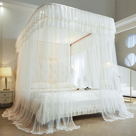 
Antarctic human U-shaped guide rail mosquito net household bedroom three-door palace floor-standing double-layer mosquito net rack 1.8x2 meters can be lifted Single layer yarn-Bai Ruxia 854 suitable for 1.8m bed [height adjustable]