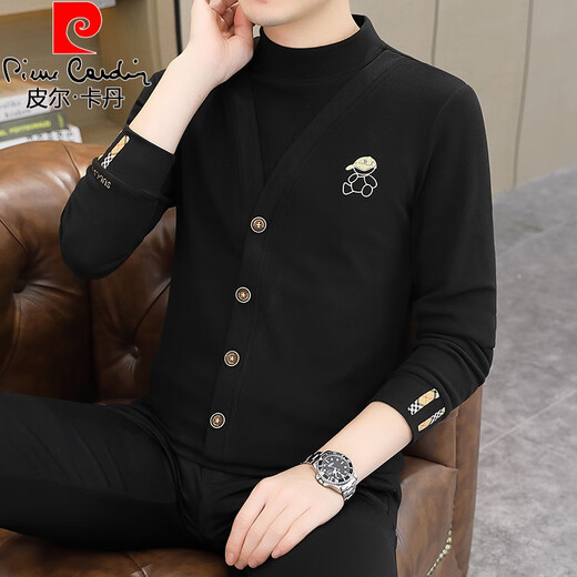 Pierre Cardin spring and autumn half-high collar double-sided German velvet long-sleeved T-shirt men's slim-fit Korean version fake two-piece sweatshirt warm base shirt 553# gray double-sided German velvet M 90-105Jin Jin is equal to about 0.5 kg