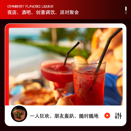 FAST.KING蔓越莓利口酒力娇酒调酒基酒微醺晚安酒甜酒洋酒果酒 【双支畅享装】700ml*2瓶
