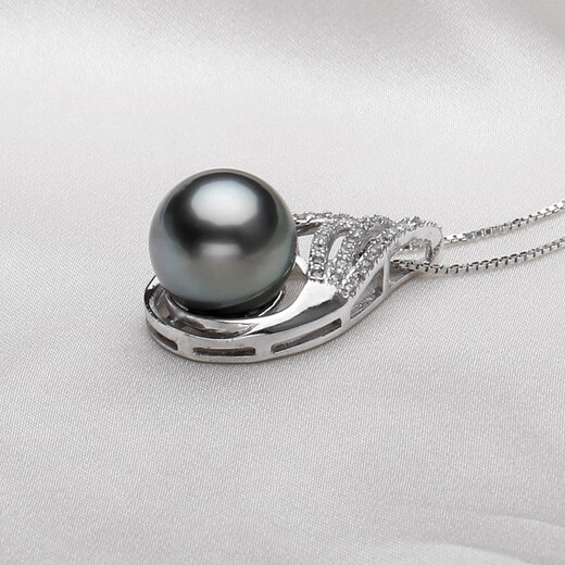 Fat Donglai same style Tahitian black pearl pendant single pearl short clavicle chain 925 silver round mother-of-pearl 12mm-13mm