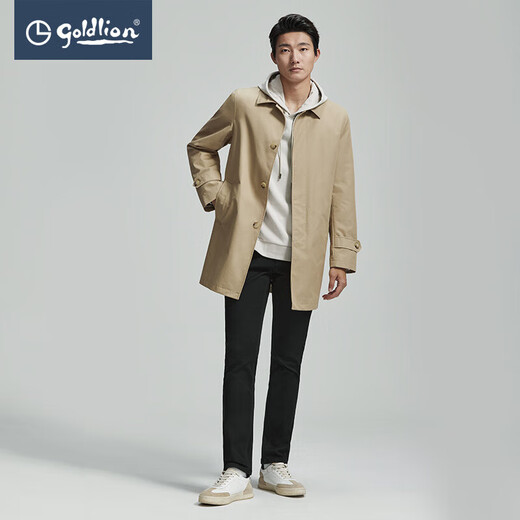 Goldlion Outlet Solid Color Windbreaker Korean Fashion Mid-Length Versatile Warm Jacket 69 Khaki L