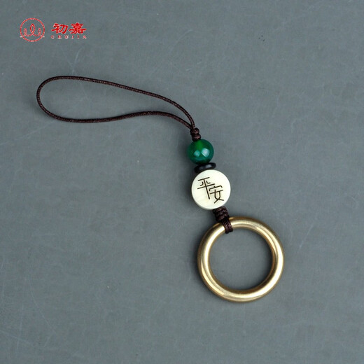 Chujia pure brass ring mobile phone ring buckle metal universal dust plug pendant USB pendant anti-lost lanyard handmade jewelry green agate peace ring