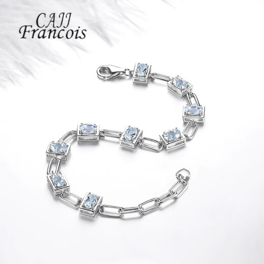 CAJJ Francois 3.70 carat aquamarine bracelet for women, natural colored gemstones, 925 silver inlaid jewelry, aquamarine bracelet