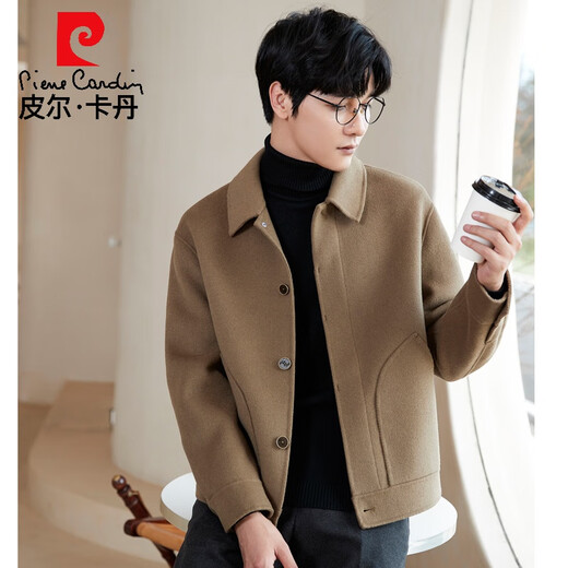Pierre Cardin Men's Wool Jacket 2025 New Spring and Autumn Double-sided Wool Short Coat High-End Casual Woolen Jacket Camel L 115-135Jin Jin is equal to 0.5 kg