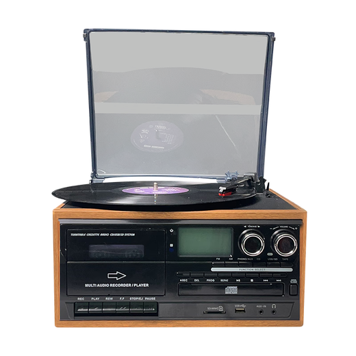 Heritage family tape player, vinyl CD all-in-one multi-functional antique tape player, vinyl record player, retro gramophone, Bluetooth audio, home living room ornaments, vinyl tape all-in-one player, oak color (black panel)