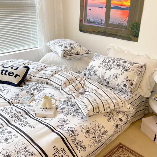 Youke Life, Simple Hand-painted Four-Piece Set, Colorful Ink Splash, 1.8m Fittings Style Four-Piece Set (Quilt Cover 200*230cm)