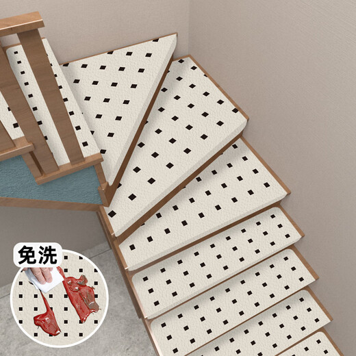 Little Brown Bear Stair Step Mat Self-adhesive Stair Mat Anti-slip Household Floor Mat Step Sticker Rotating Stair Foot Mat Silicone Mat Showing Pattern - Off-White + Black Self-adhesive Bottom 60*22+4.5cm Side Fold